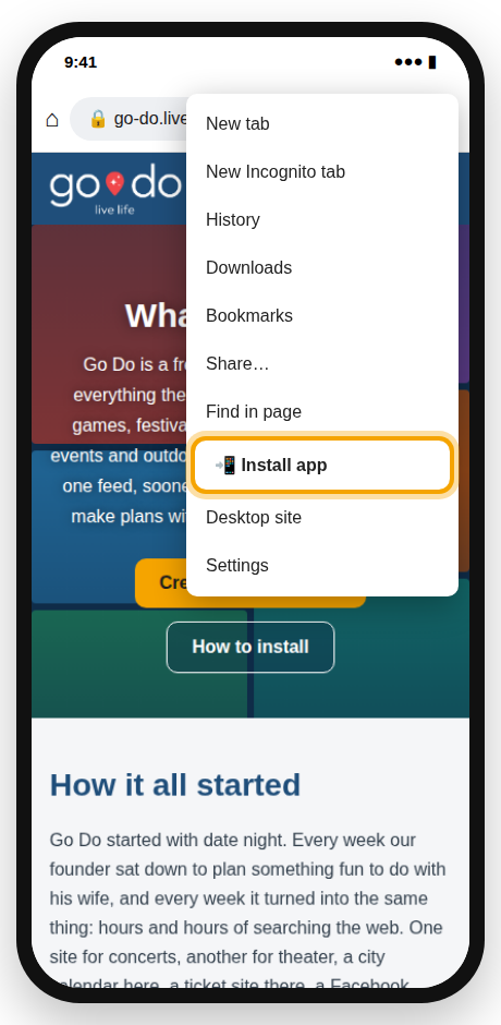 Tap “Install app” or “Add to Home screen”