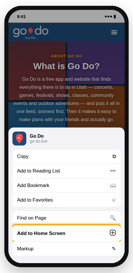 Tap “Add to Home Screen”